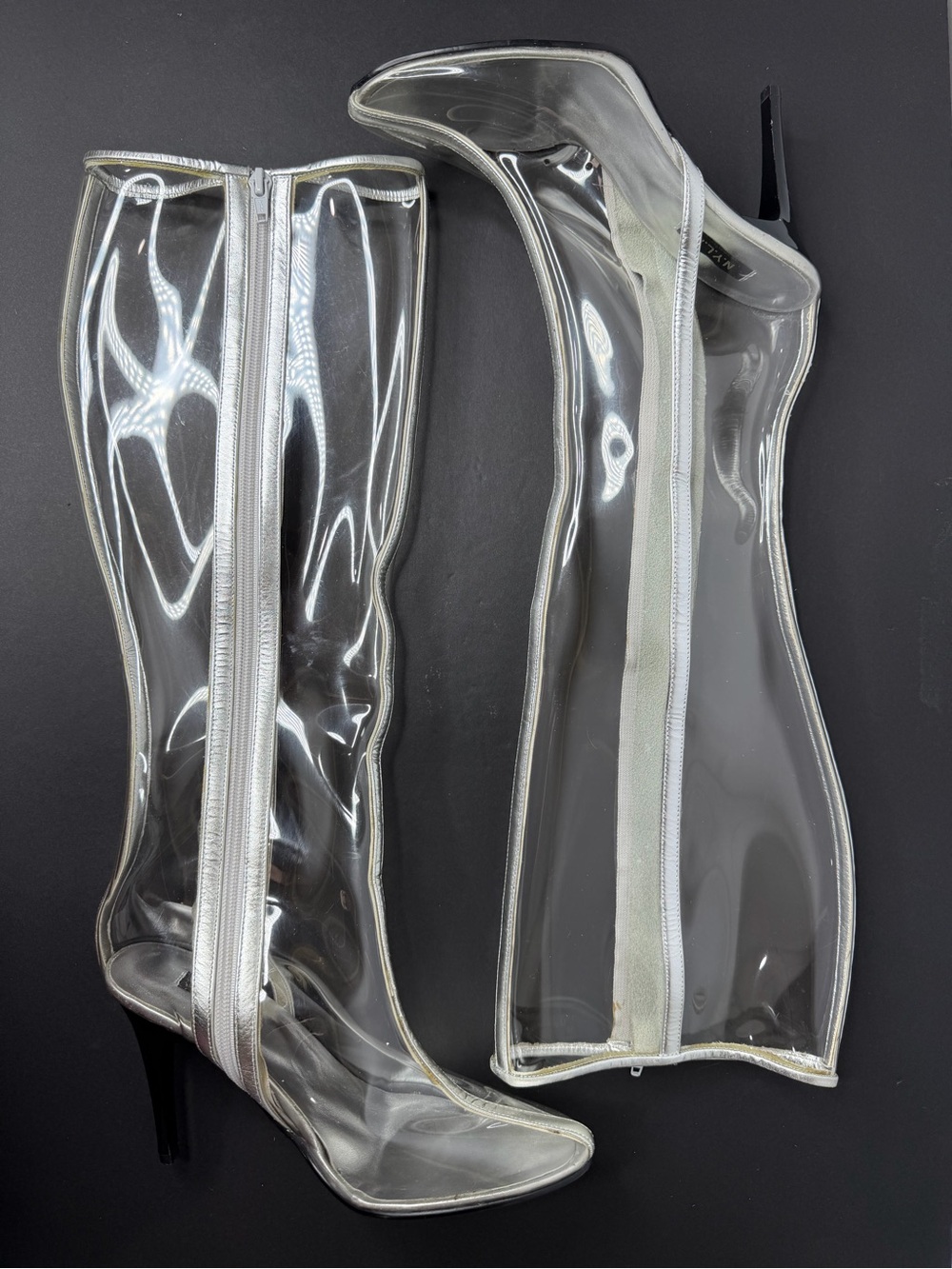 Clear PVC Knee-High Zip Boots - Transparent